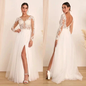 Lulus Endless Adoration White Embroidered A-Line Maxi Dress Wedding Bride Party